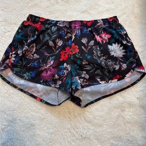 Floral Lined Athletic Shorts with Elastic Waistband